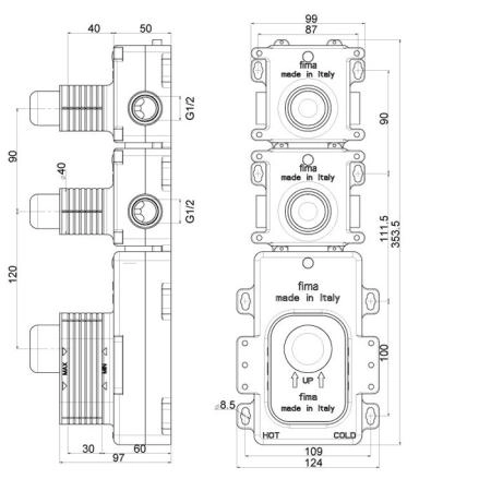 Fima Carlo Frattini Fimathermbox F2462 Внутренняя часть встраиваемого термостатического смесителя для душа, 2 источника