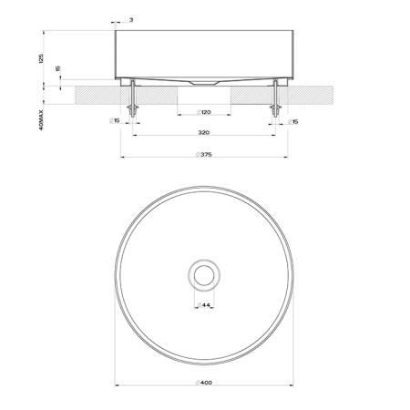 Gessi 316 Раковина 40 см, без отв., для установки на столешницу, без перелива, нержавеющая сталь, цвет: Steel brushed