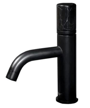 Смеситель для раковины Boheme Stick черный, ручка мрамор белая/черная 121-B-MR