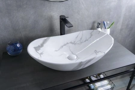 Раковина Gid Mnc811C 61x37 на столешницу камень глянцевая