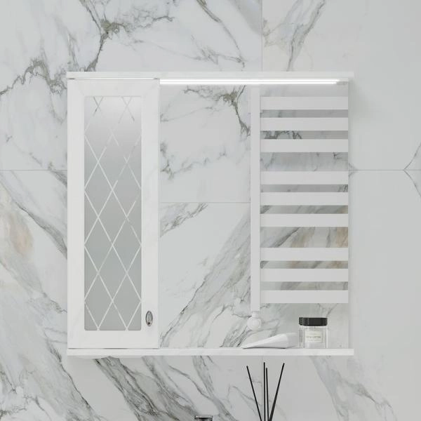 Зеркало-шкаф с LED подсветкой Volna Milena 70 левое белый глянец