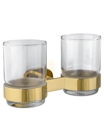 Два стакана для зубных щеток с держателем WONZON & WOGHAND FIRST, Глянцевое золото (WW-8428-LG)