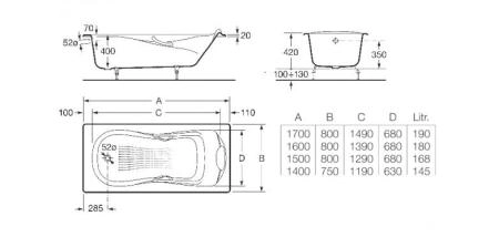 Ванна Roca Haiti 2332G000R чугунная 150х80 см