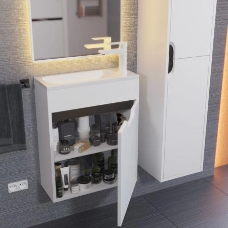 Тумба под раковину для ванной Uperwood Modul 50 см, подвесная, матовая, белая/графит