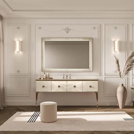 VITAGE milldue edition MAJESTIC 10/b Комплект мебели 180х55х82см напольный, раковина, зеркало, с подсветкой, отделка: стекло onice gold, фурнитура: бронза