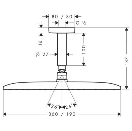 Hansgrohe Raindance Е 27380000 верхний душ Air 1jet 25x15 см цвет хром