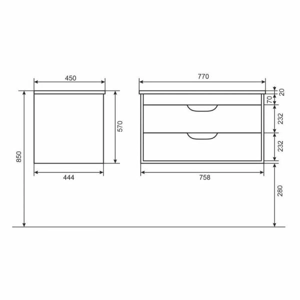 Тумба с раковиной для ванной Uperwood Modul 80 см, подвесная, матовая, черная