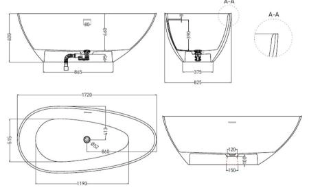 Ванна Salini PAOLA 172x83 S-Stone матовая 1015204M