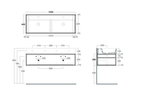 Simas Agile Структура металлическая 121x46xh28см, подвесная, для раковины с 1 отв., AG121, с 1 полкой, цвет: черный матовый