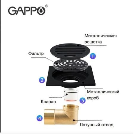 Душевой трап Gappo G81053-6 чёрный 100x100мм