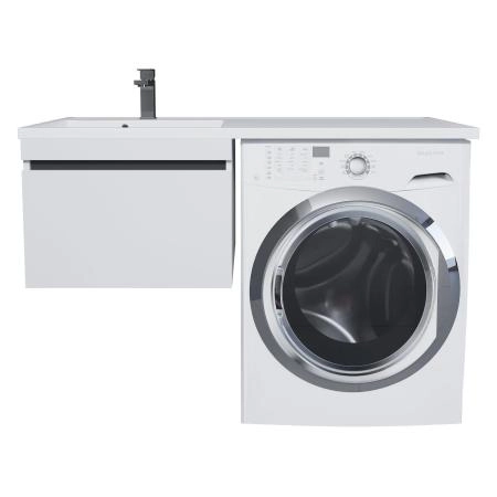 Тумба с раковиной под стиральную машину Uperwood Magenta 120 см, подвесная, белый матовый/графит, выдвижной ящик, левая