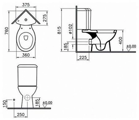 Унитаз Vitra Arkitekt 9754B003-7200 угловой с бачком и сиденье стандарт