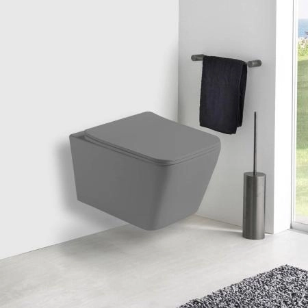 Унитаз подвесной Vincea Q-Line VT1-12MG безободковый, цвет матовый серый, ультратонкое  сиденье soft-close