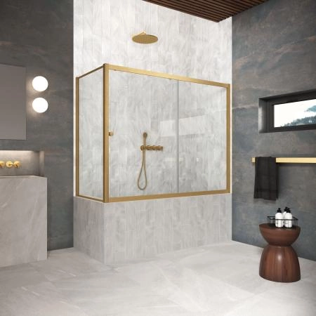 Шторка на ванную Vegas-glass ZV+ZVF Protec 180*90 03 01, профиль золото матовое, стекло прозрачное