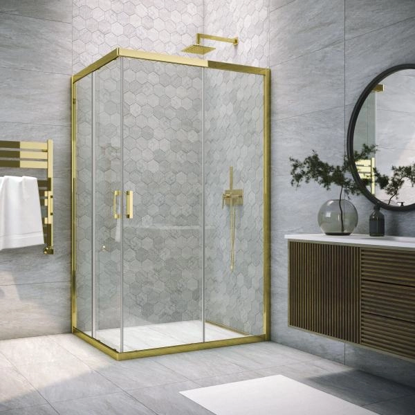 Душевой уголок Vegas-glass ZA-F TUR NOVO 90*70 09 01, профиль золото глянцевое, стекло прозрачное