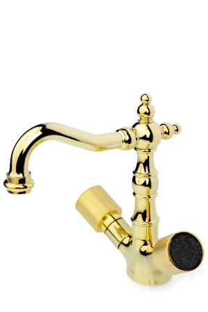Смеситель для умывальника Boheme высокий ROYAL CRYSTAL black, золото_Комплект 292-Royal/CRST black