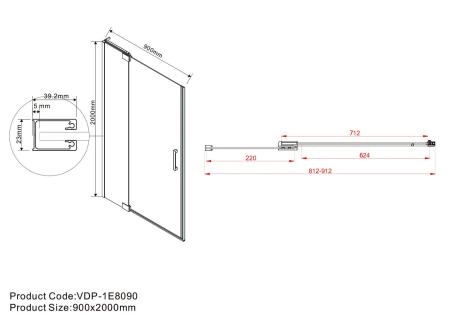 Душевая дверь Vincea Extra VDP-1E8090CLB, 800/900, черный, стекло прозрачное