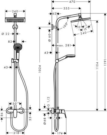 Душевая система Hansgrohe Crometta E 240 1jet Showerpipe 27284000 хром