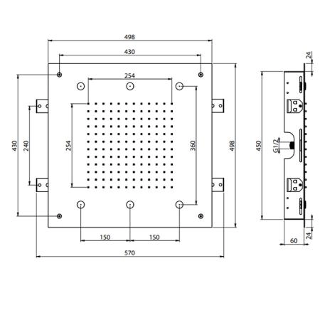 Carlo Frattini Wellness Верхний душ Harmonia 500x500 мм., встраиваемый в потолок, 2 режима: дождь, 6 форсунок мелкого распыления воды, цвет: хром