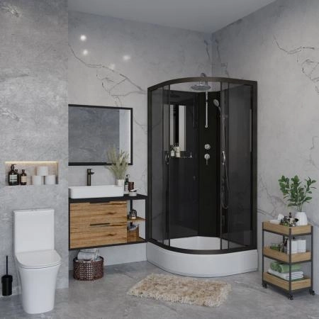 Душевая кабина Niagara NG-6501-14BKT 900х900х2100-2400 средний поддон 26см стекло тонированное алюм черный