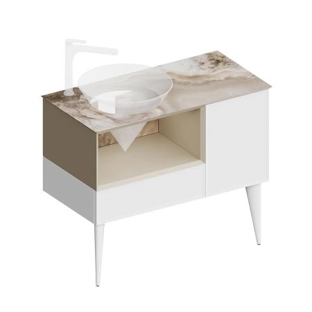 Тумба Kerama Marazzi CONO КОНО CO.97\LIM подвесная с открытой полкой и ящиками 97, белая матовая-лимо