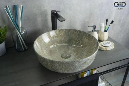 Раковина Gid Mnc498 42x42 на столешницу камень глянцевая
