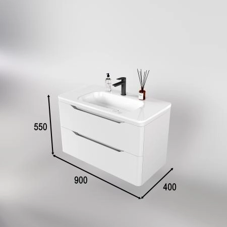 Тумба подвесная Style Line Марелла 90 (2 ящ.) Люкс антискрейтч белый матовый, PLUS