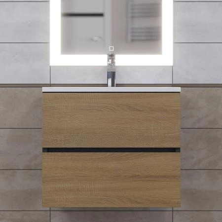 Тумба с раковиной Uperwood Barsa 60 см, раковина белая, подвесная тумба черная/дуб сонома