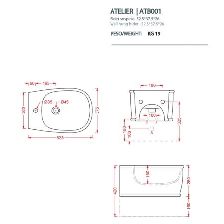Artceram Atelier Биде подвесное 52х37см, с 1 отв под смеситель, цвет: черный матовый