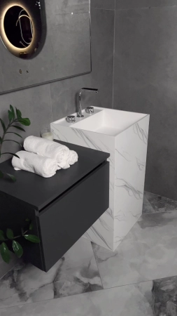 Раковина напольная Boheme Cube Corian 480*480*850 Calacatta 802-CLCT