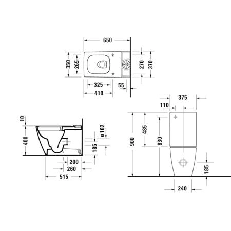 Duravit Viu Унитаз напольный 35x65см, rimless,слив универсальный, с креплением, цвет: белый