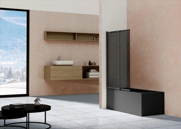 Шторка на ванну Vincea VSB-1E100CGB, 1000*1450, матовый черный, стекло тонированное