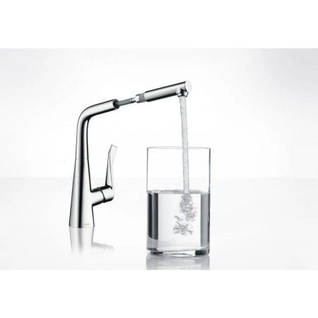 Hansgrohe 14821800 Metris Смеситель для кухни 315 мм, выдвижной Г излив, сталь