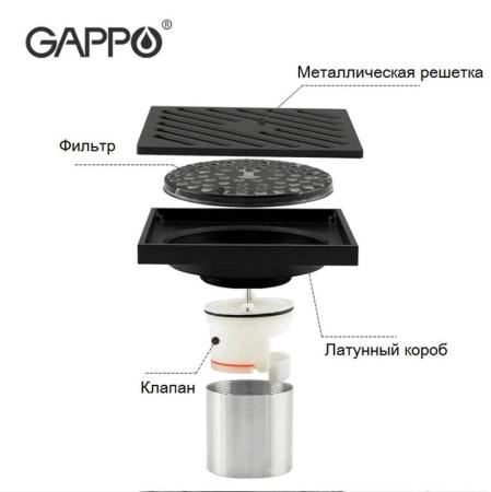Душевой трап Gappo G81050-6 чёрный 100x100мм