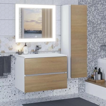 Тумба под раковину для ванной для ванной Uperwood Barsa 70 см, подвесная, белая/дуб сонома