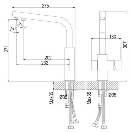 Смеситель Rossinka Z35-32 для кухни с подключением к фильтру с питьевой водой