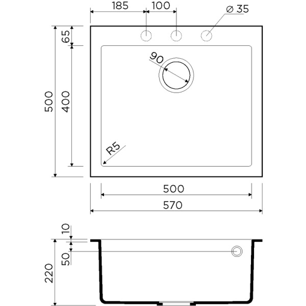 Кухонная мойка Omoikiri Bosen 57-WH 4993148, 570х500, белый