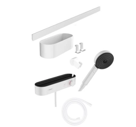 Душевой гарнитур Hansgrohe 24250700 WallStoris с термостатом + сист. хранения матовый белый