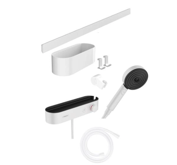 Душевой гарнитур Hansgrohe 24250700 WallStoris с термостатом + сист. хранения матовый белый