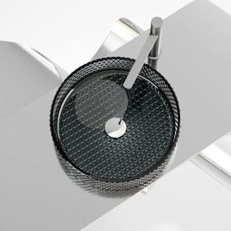 Умывальник чаша накладная круглая (цвет черный) Cristal 360x360x112мм