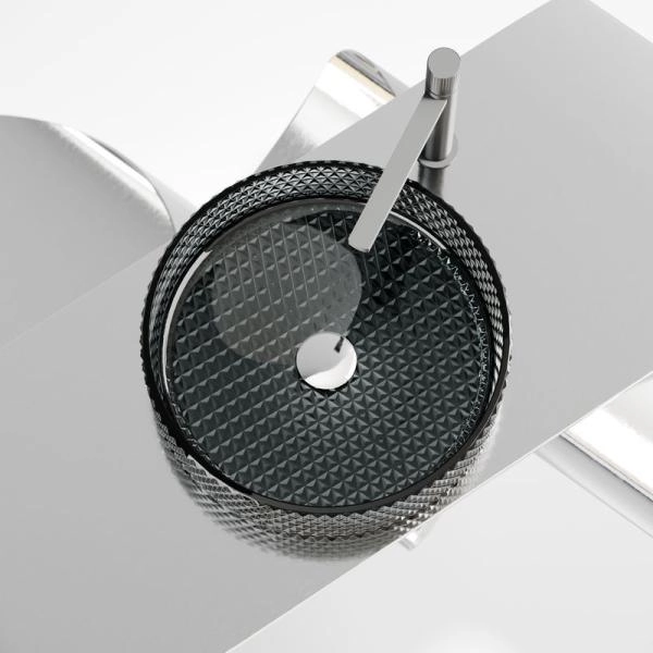 Умывальник чаша накладная круглая (цвет черный) Cristal 360x360x112мм