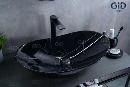 Раковина Gid Bs9811 61x37 на столешницу камень глянцевая