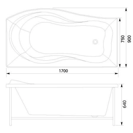 Ванна Aquanet Borneo 170x75 без гидромассажа правая