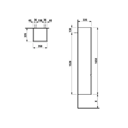 Laufen Pro S Высокий шкаф 350x335x1650 мм, 1 дверца, петли справа, 4 стеклянные полки, цвет: белый матовый