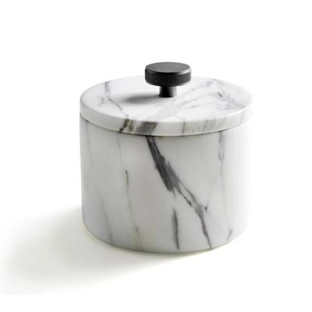 3SC Apuana 2.0 Контейнер с крышкой настольный d12хh8,5 см, цвет: мрамор White Statuario/никель черный матовый