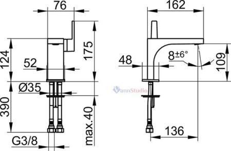 Смеситель для умывальника Keuco Edition 11 51104130100 Хром черный шлифованный