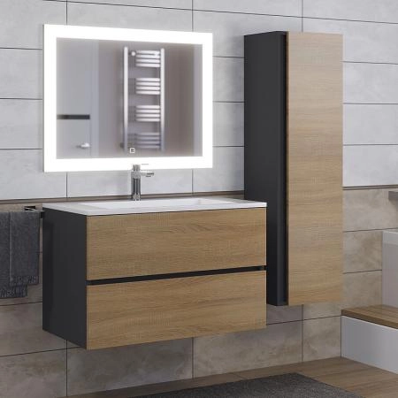 Тумба с раковиной Uperwood Barsa-Next 80 см, подвесная, черная/дуб сонома