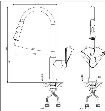 Смеситель для кухни RUSH Denis с поворотным изливом и вытяжной лейкой (DN0335-23)