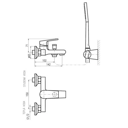 Смеситель Rav Slezak СOLORADO CO154.5/2 для ванны, цвет Хром с душем, неподвижный держатель