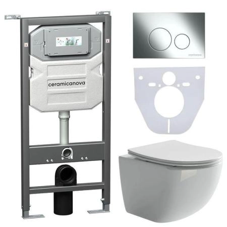 Подвесной унитаз HighLight Rimless, глубокий смыв, с крепежом для полностью скрытого монтажа, ультратонким сидением и крышкой с функцией плавного закрытия